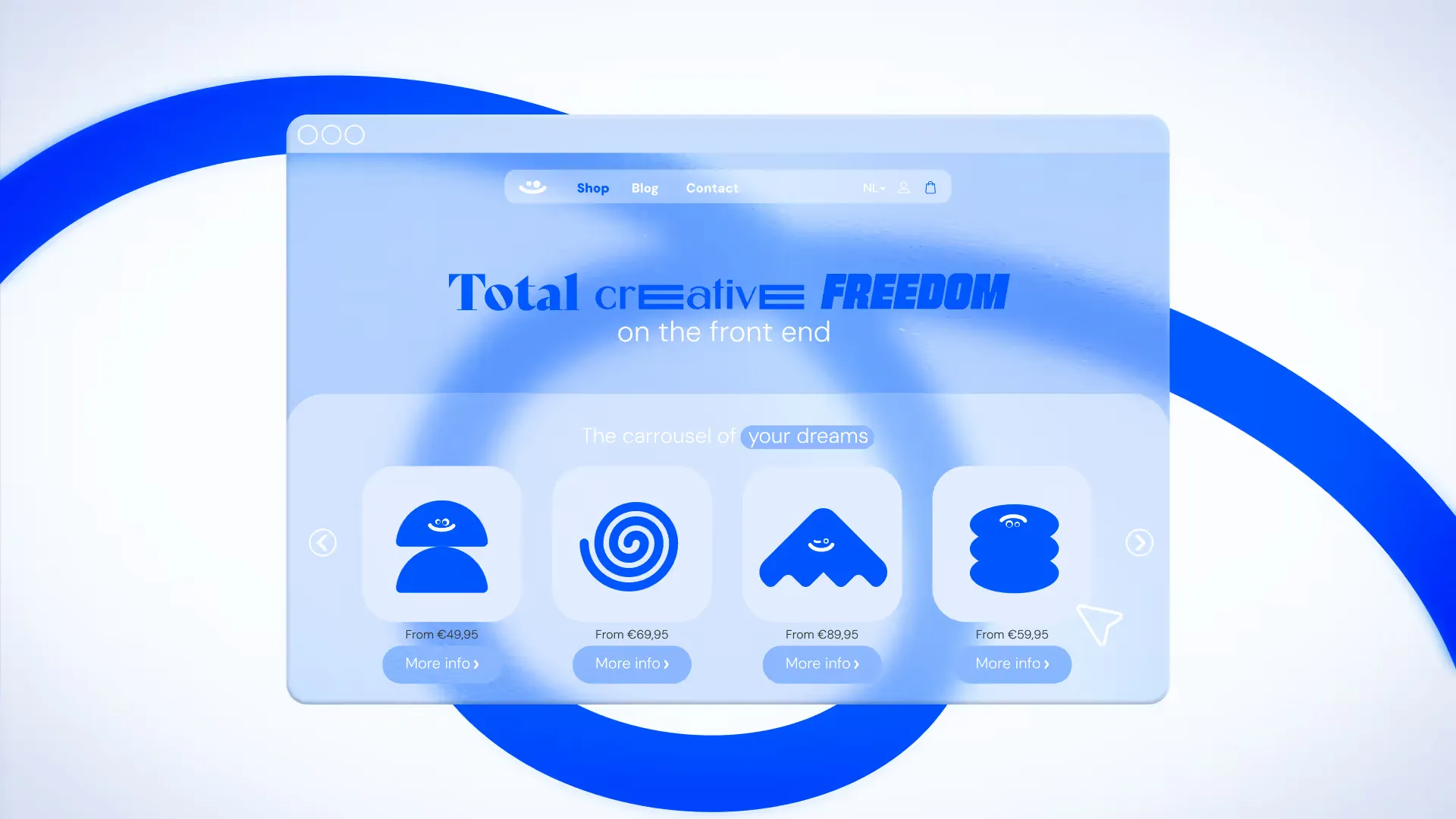 Stijlframe van een webpagina met de titel: Total creative freedom