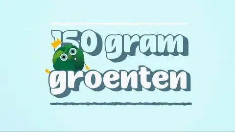 Geanimeerde tekst over de aanbevolen porties groenten en fruit